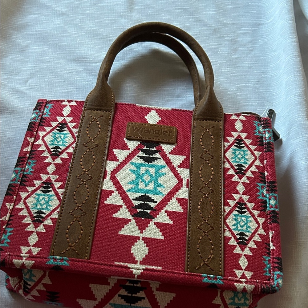 Wrangler Red and Brown Geometric Tote